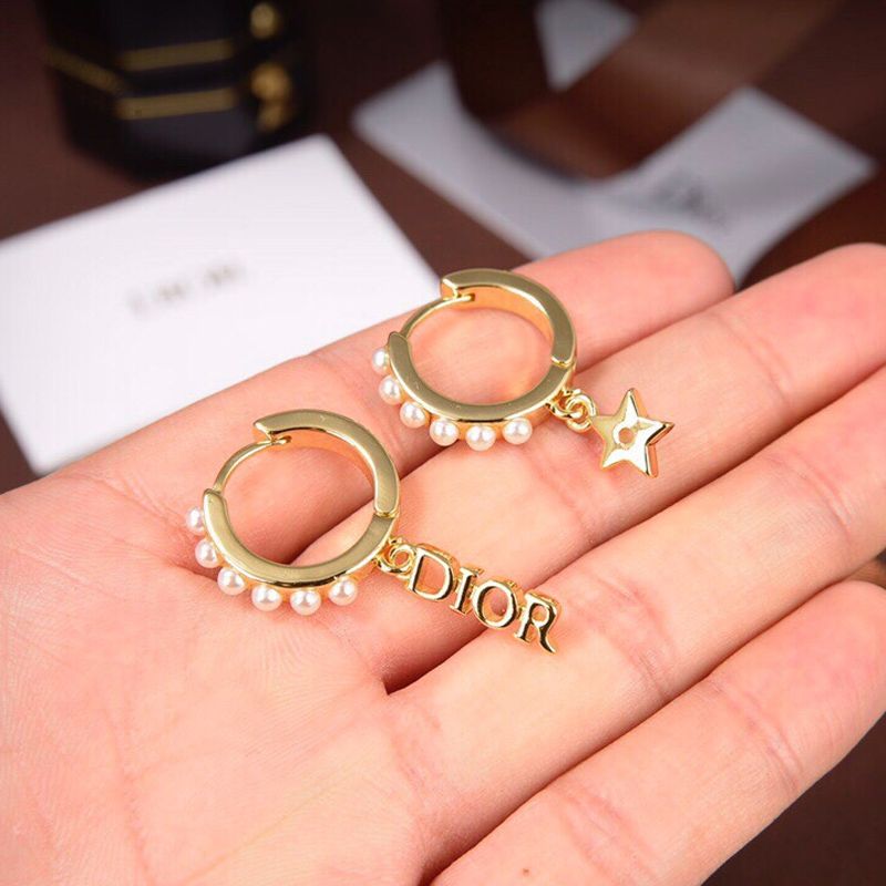 Diorevolution Earrings Metal with Resin Pearls, DIOR and Star Charms Gold - Image 3