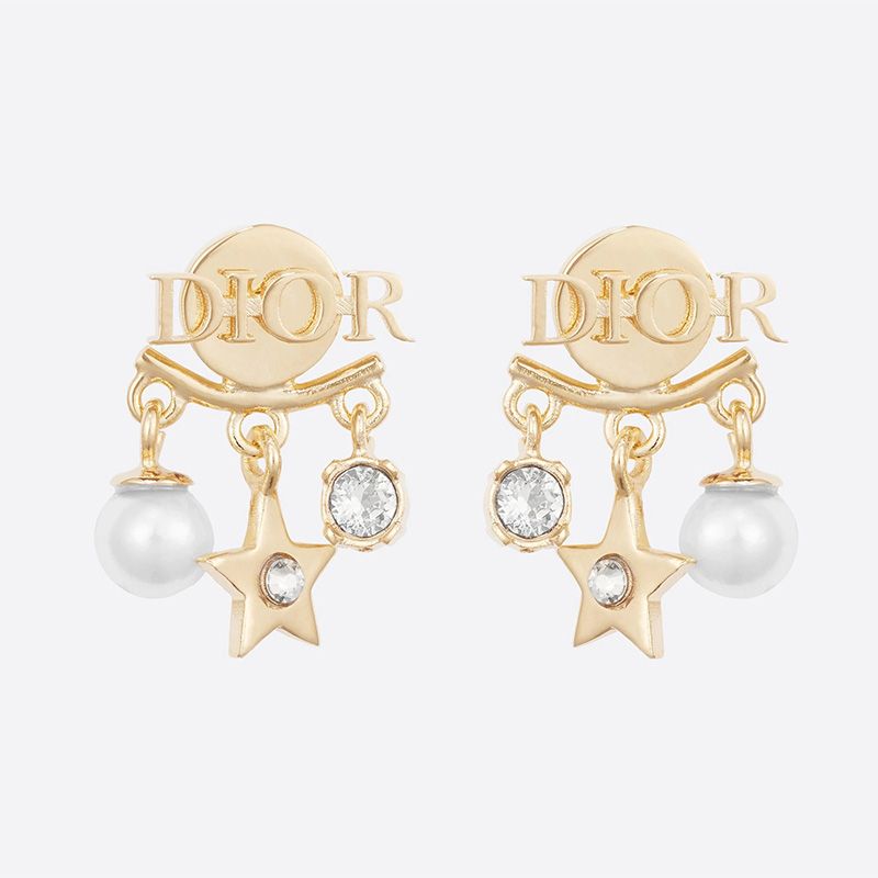 Diorevolution Earrings Metal with Resin Pearls, Crystals and Star Charms Gold