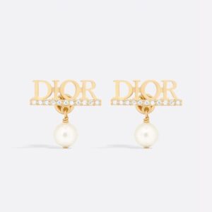 Diorevolution Logo Earrings Metal with Resin Pearls and Crystals Gold