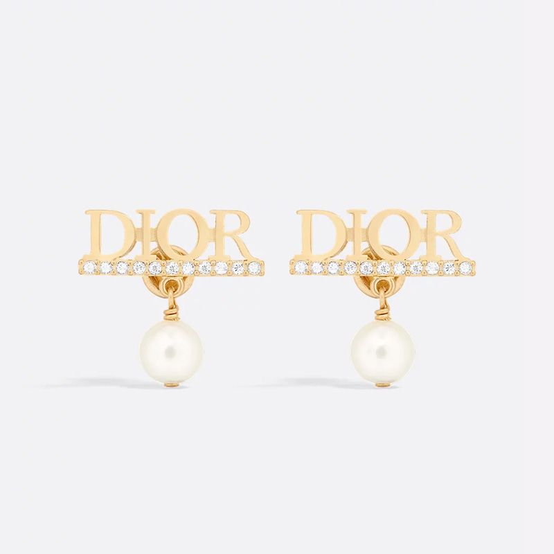 Diorevolution Logo Earrings Metal with Resin Pearls and Crystals Gold