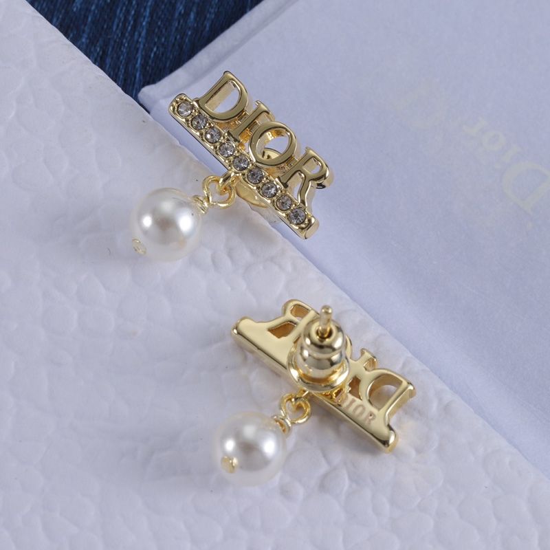 Diorevolution Logo Earrings Metal with Resin Pearls and Crystals Gold - Image 3