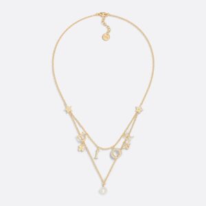 Diorevolution Necklace Metal with Resin Pearl, Crystals, DIOR Letters and Multi Charms Gold