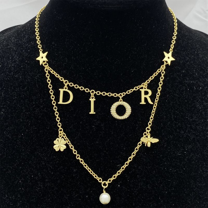 Diorevolution Necklace Metal with Resin Pearl, Crystals, DIOR Letters and Multi Charms Gold - Image 3
