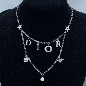 Diorevolution Necklace Metal with Resin Pearl, Crystals, DIOR Letters and Multi Charms Silver