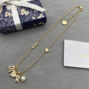 Diorevolution Necklace Metal with Resin Pearl, Star Charm and DIOR Signature Embellished Crystals Gold