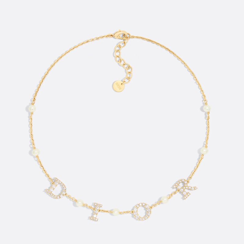Diorevolution Necklace Metal with Resin Pearls and DIOR Signature Embellished Crystals Gold