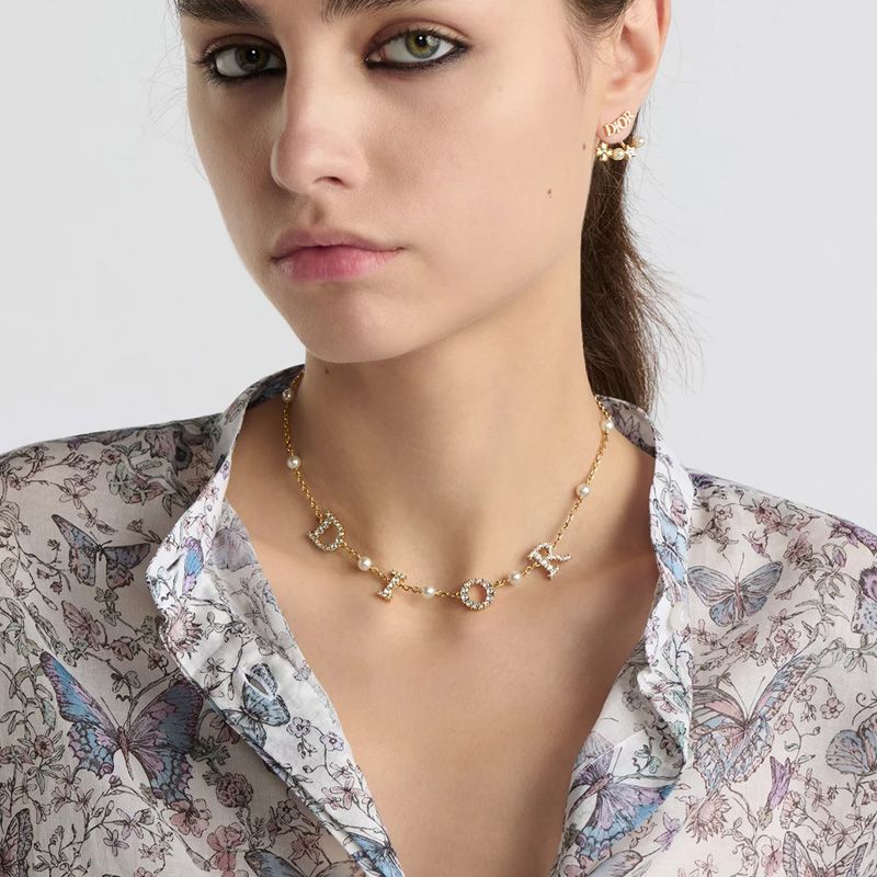 Diorevolution Necklace Metal with Resin Pearls and DIOR Signature Embellished Crystals Gold - Image 2