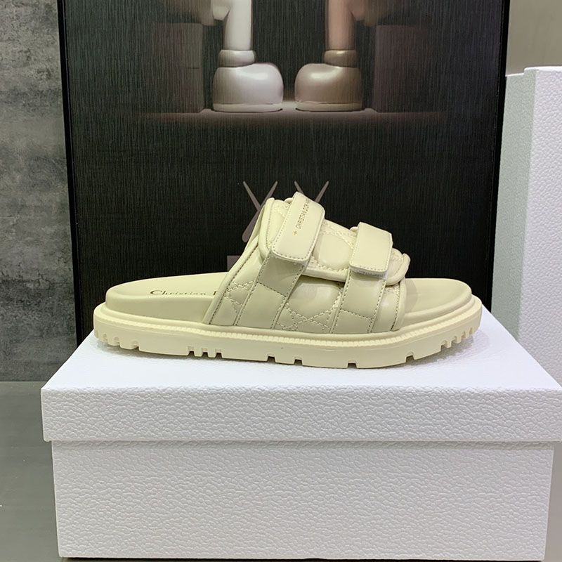 Diorevolution Slides Women Quilted Cannage Calfskin White - Image 2