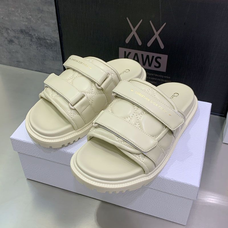 Diorevolution Slides Women Quilted Cannage Calfskin White - Image 4