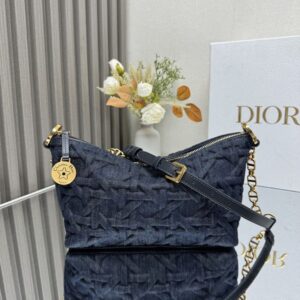 Diorstar Hobo Bag with Chain In Graphic Cannage Denim Blue
