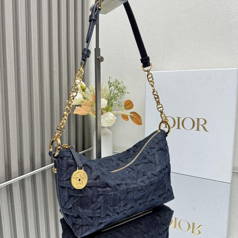 Diorstar Hobo Bag with Chain In Graphic Cannage Denim Blue - Image 2