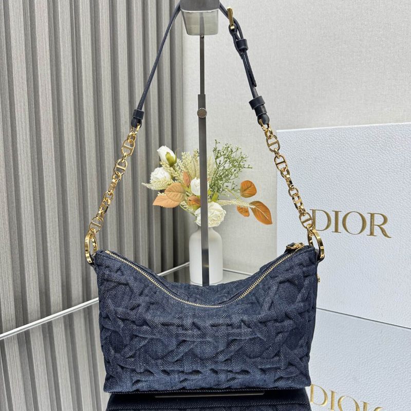 Diorstar Hobo Bag with Chain In Graphic Cannage Denim Blue - Image 3
