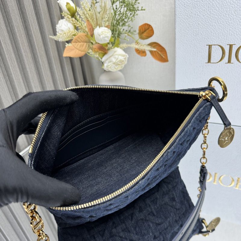 Diorstar Hobo Bag with Chain In Graphic Cannage Denim Blue - Image 5