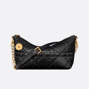 Diorstar Hobo Bag with Chain In Macrocannage Lambskin Black