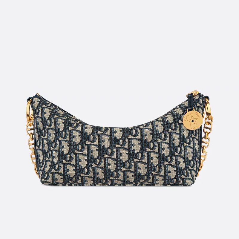Diorstar Hobo Bag with Chain In Oblique Motif Canvas Blue - Image 3