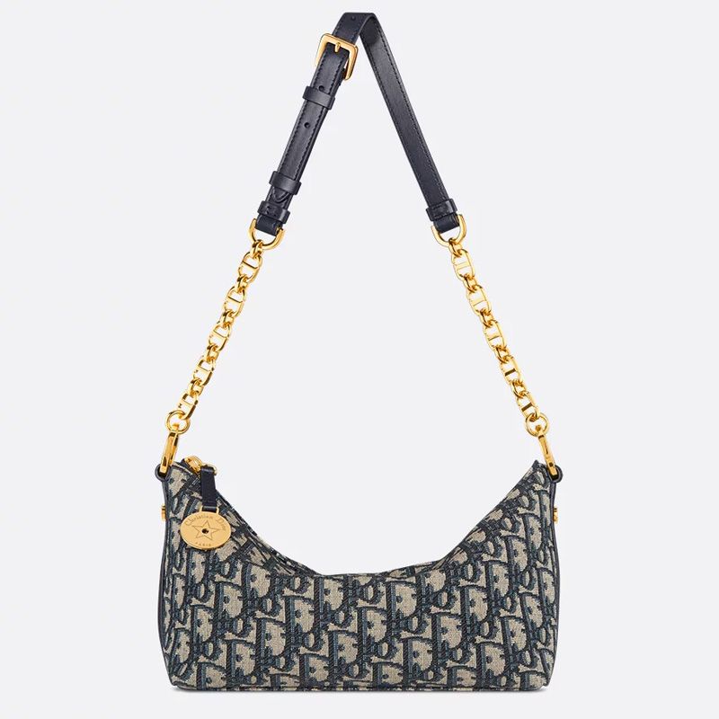 Diorstar Hobo Bag with Chain In Oblique Motif Canvas Blue - Image 5