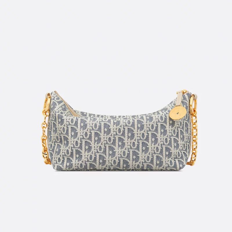 Diorstar Hobo Bag with Chain In Oblique Motif Raffia Blue - Image 3