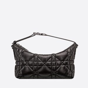 Medium DiorTravel Nomad Pouch In Cannage Calfskin Black
