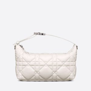 Medium DiorTravel Nomad Pouch In Cannage Calfskin White