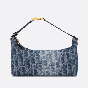 Medium DiorTravel Nomad Pouch In Oblique Motif Denim Blue