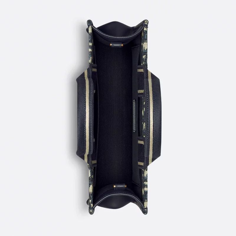 Small East-West Dior Book Tote with Strap In Oblique Motif Canvas and Calfskin Blue - Image 4