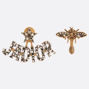 J'Adior Bee Earrings Antique Metal with Crystals Gold