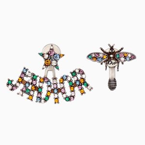 J'Adior Bee Earrings Antique Metal with Crystals Silver/Multicolor