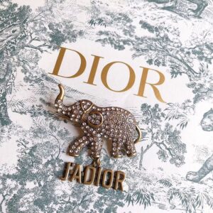 Dior Elephant Brooch Antique Metal with Elephant Signature Embellished Crystals and J'Adior Signature Gold