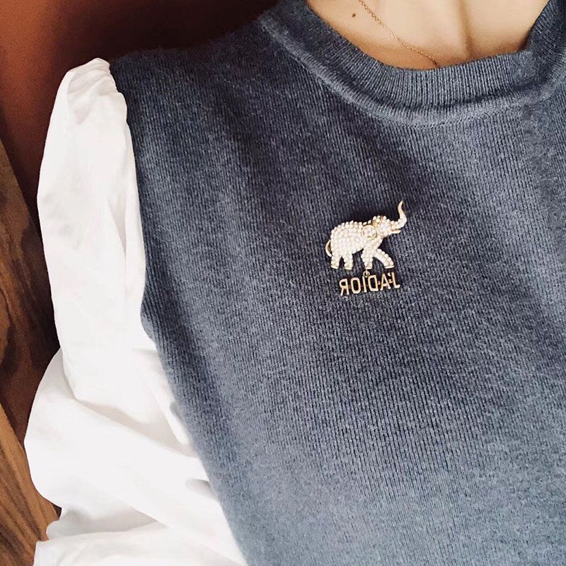 Dior Elephant Brooch Antique Metal with Elephant Signature Embellished Crystals and J'Adior Signature Gold - Image 2