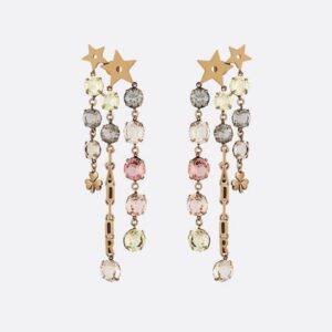 Dior Star Earrings Antique Metal with Multicolor Crystals Chains Gold