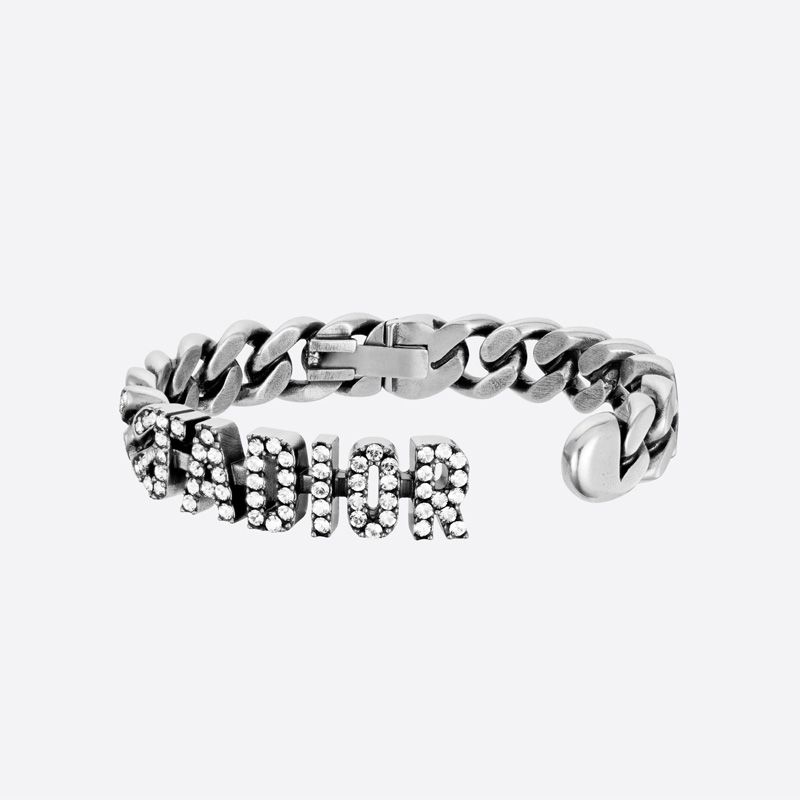 J'Adior Hinge Bangle Antique Metal with J'Adior Signature Embellished Crystals Silver