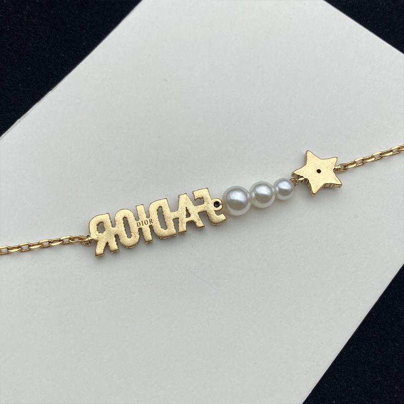 J'Adior Necklace Metal with Resin Pearls, J'Adior and Star Charms Embellished Crystals Gold - Image 2