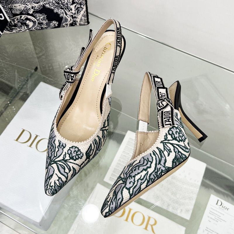 J'Adior Slingback Pumps Women Brocart Motif Canvas Blue - Image 2