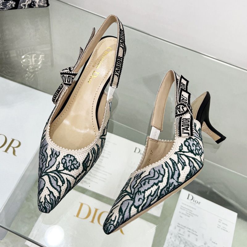 J'Adior Slingback Pumps Women Brocart Motif Canvas Blue - Image 4