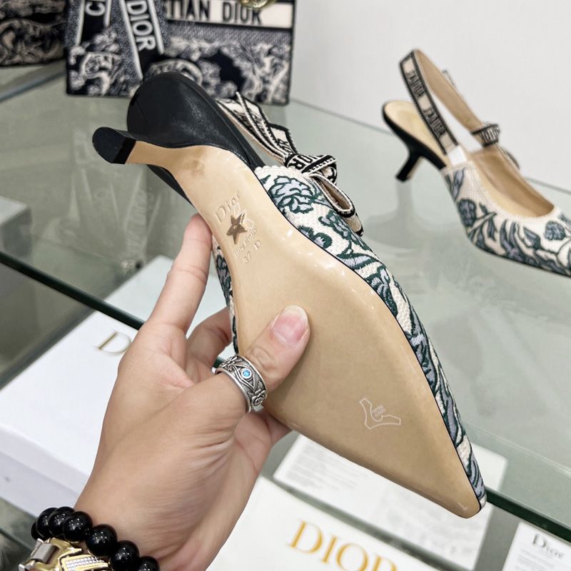 J'Adior Slingback Pumps Women Brocart Motif Canvas Blue - Image 5