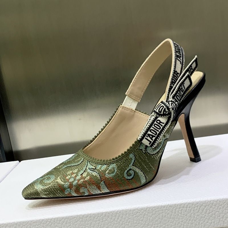 J'Adior Slingback Pumps Women Brocart Motif Canvas Green - Image 2