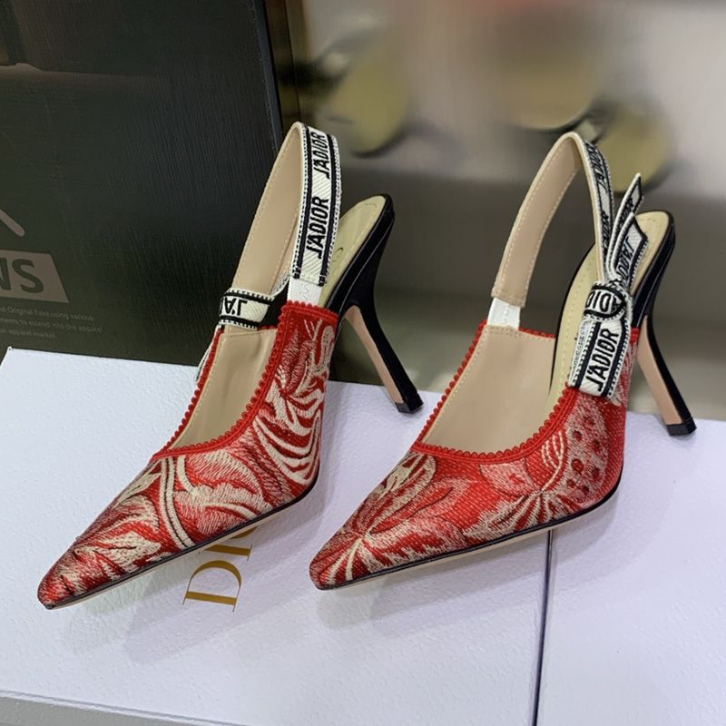 J'Adior Slingback Pumps Women Brocart Motif Canvas Red - Image 2