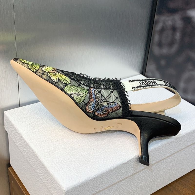 J'Adior Slingback Pumps Women Butterfly Motif Transparent Mesh Black/Yellow - Image 5