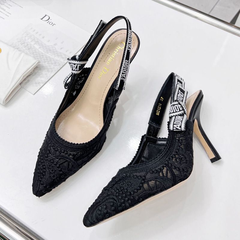 J'Adior Slingback Pumps Women D-Lace Motif Macrame Black - Image 2
