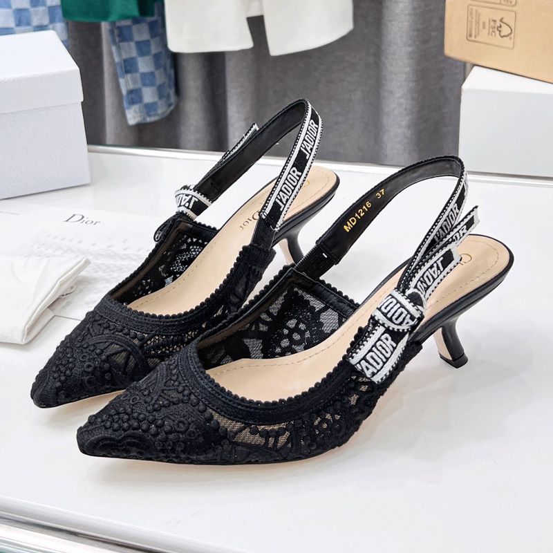 J'Adior Slingback Pumps Women D-Lace Motif Macrame Black - Image 4