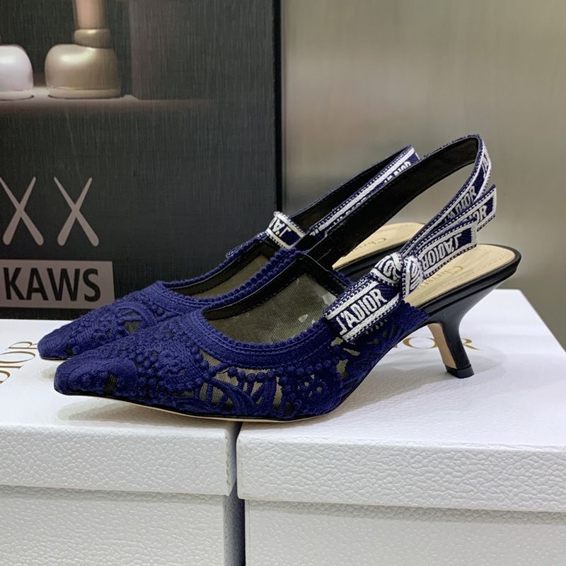 J'Adior Slingback Pumps Women D-Lace Motif Macrame Blue - Image 4