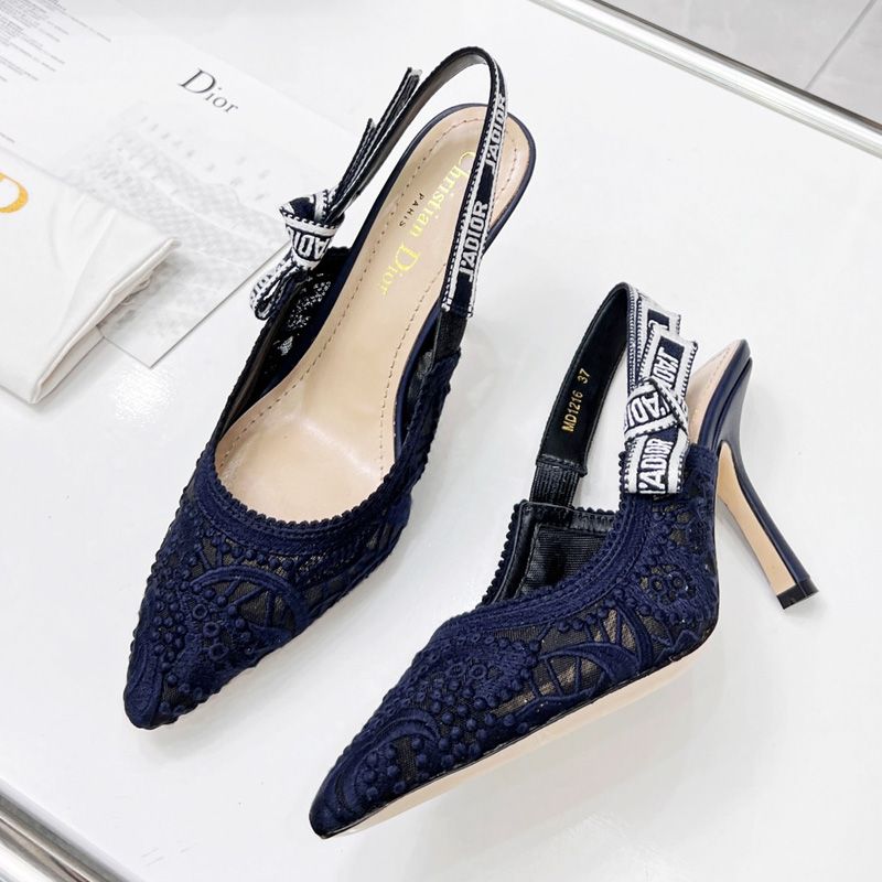 J'Adior Slingback Pumps Women D-Lace Motif Macrame Navy Blue - Image 2
