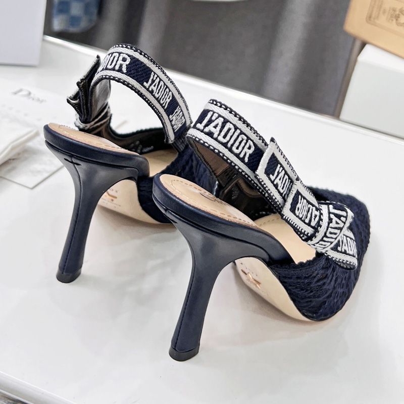 J'Adior Slingback Pumps Women D-Lace Motif Macrame Navy Blue - Image 3