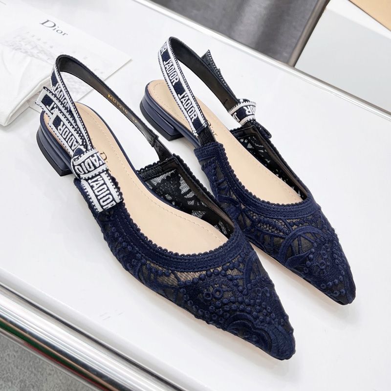 J'Adior Slingback Pumps Women D-Lace Motif Macrame Navy Blue - Image 6