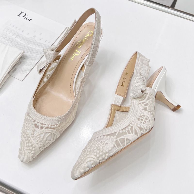 J'Adior Slingback Pumps Women D-Lace Motif Macrame White - Image 3