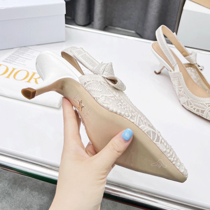 J'Adior Slingback Pumps Women D-Lace Motif Macrame White - Image 4