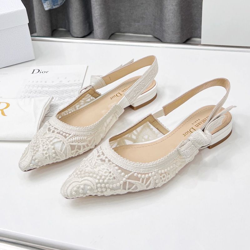 J'Adior Slingback Pumps Women D-Lace Motif Macrame White - Image 5