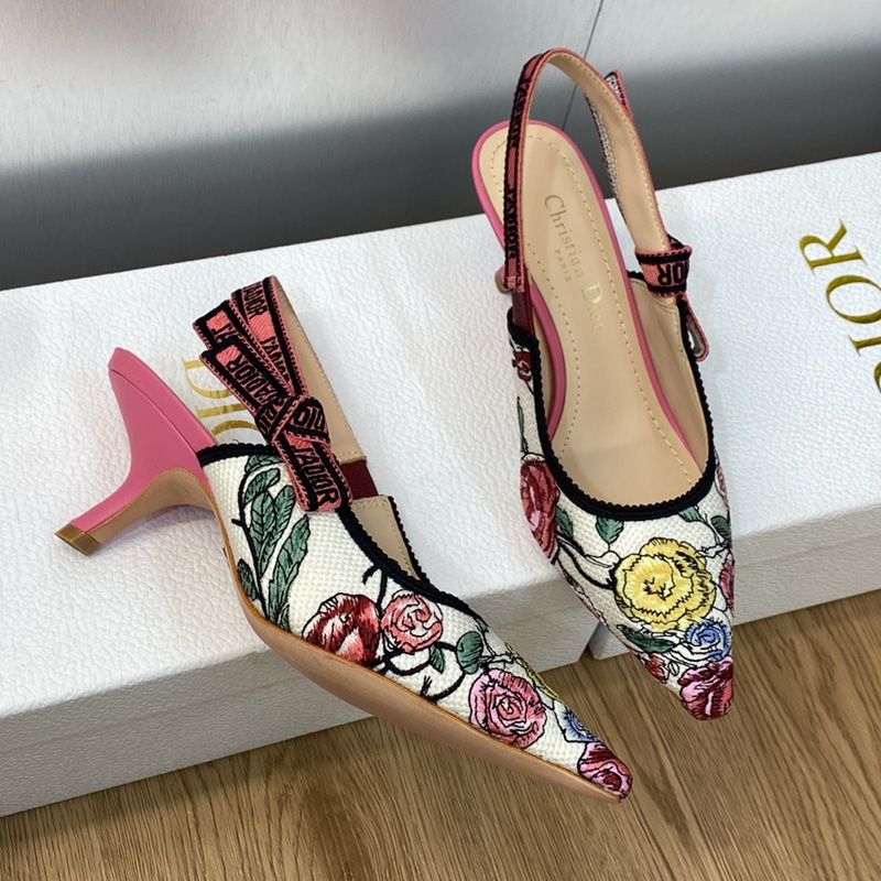 J'Adior Slingback Pumps Women Florilegio Motif Canvas White/Pink - Image 3