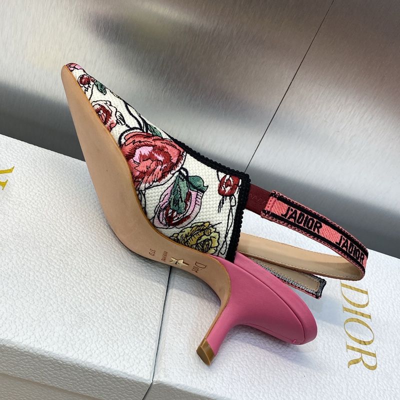 J'Adior Slingback Pumps Women Florilegio Motif Canvas White/Pink - Image 4