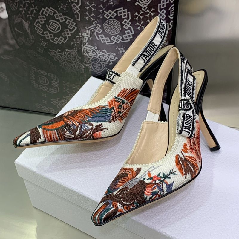 J'Adior Slingback Pumps Women Jardin d'Hiver Motif Canvas White - Image 2